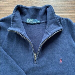 Polo by Ralph Lauren Navy Half‑Zip Sweater with Red Pony